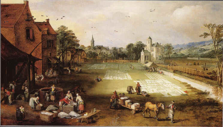 Через Википедию, картина Яна Брейгеля Младшего (ок. 1650 г.), Bleekveld in een dorp («Бличное поле в деревне»)
