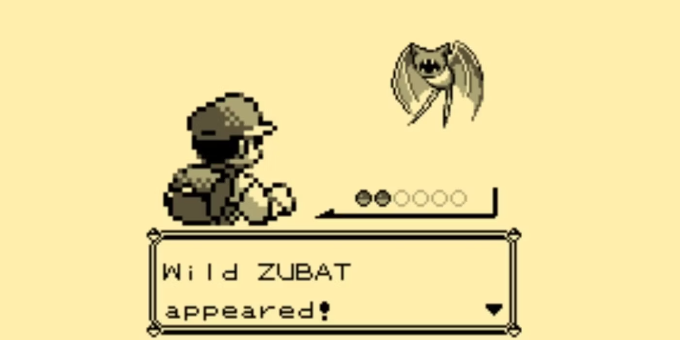 Экран случайного столкновения с диким зубатом в стиле Pokémon